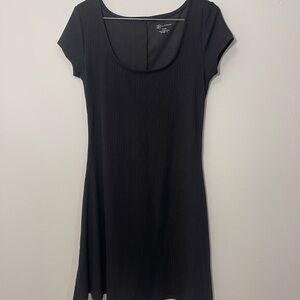 Black Ribbed Short Sleeve Dress